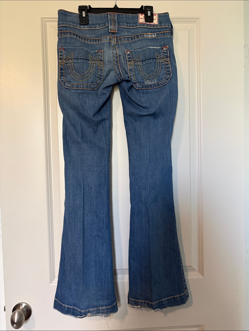 True Religion Distressed Low-Rise Dark Blue Flare Jeans - Picture 6 of 7